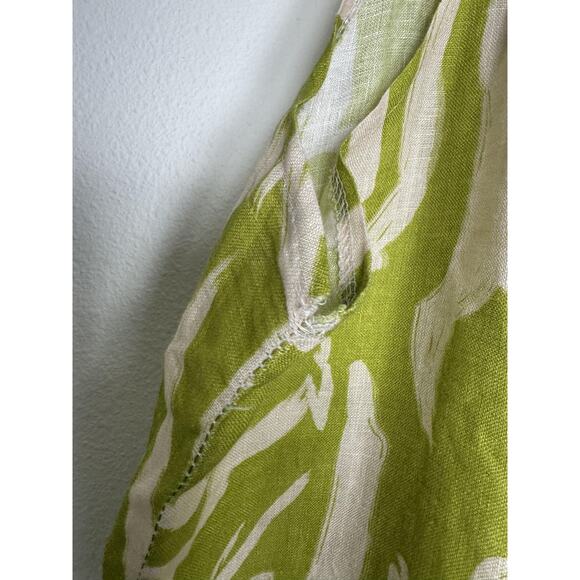 Linen Jumpsuit Womens OS One size Green Abstract Wide Leg Sleeveless Tie Relaxed - Picture 13 of 13